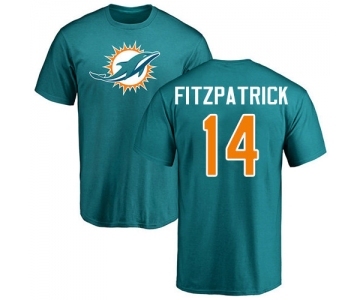 Football Miami Dolphins #14 Ryan Fitzpatrick Aqua Green Name & Number Logo T-Shirt