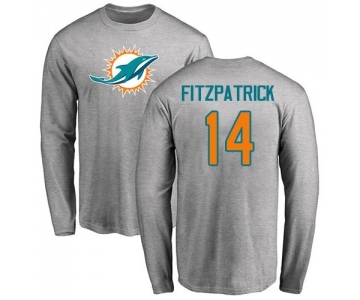 Football Miami Dolphins #14 Ryan Fitzpatrick Ash Name & Number Logo Long Sleeve T-Shirt