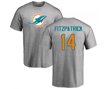 Football Miami Dolphins #14 Ryan Fitzpatrick Ash Name & Number Logo T-Shirt