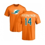 Football Miami Dolphins #14 Ryan Fitzpatrick Orange Name & Number Logo T-Shirt