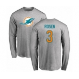 Football Miami Dolphins #3 Josh Rosen Ash Name & Number Logo Long Sleeve T-Shirt