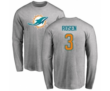 Football Miami Dolphins #3 Josh Rosen Ash Name & Number Logo Long Sleeve T-Shirt