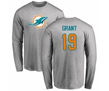 NFL Nike Miami Dolphins #19 Jakeem Grant Ash Name & Number Logo Long Sleeve T-Shirt