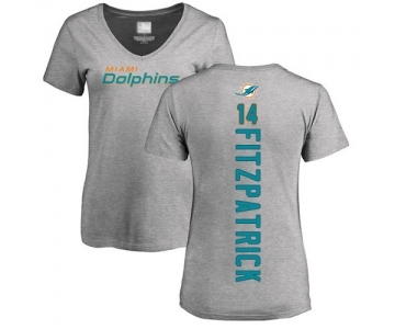 Football Women's Miami Dolphins #14 Ryan Fitzpatrick Ash Backer T-Shirt