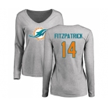 Football Women's Miami Dolphins #14 Ryan Fitzpatrick Ash Name & Number Logo Long Sleeve T-Shirt