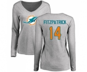 Football Women's Miami Dolphins #14 Ryan Fitzpatrick Ash Name & Number Logo Long Sleeve T-Shirt