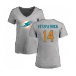 Football Women's Miami Dolphins #14 Ryan Fitzpatrick Ash Name & Number Logo T-Shirt