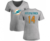 Football Women's Miami Dolphins #14 Ryan Fitzpatrick Ash Name & Number Logo T-Shirt