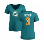 Football Women's Miami Dolphins #3 Josh Rosen Aqua Green Name & Number Logo T-Shirt