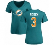 Football Women's Miami Dolphins #3 Josh Rosen Aqua Green Name & Number Logo T-Shirt