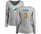 Football Women's Miami Dolphins #3 Josh Rosen Ash Name & Number Logo Long Sleeve T-Shirt