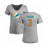 Football Women's Miami Dolphins #3 Josh Rosen Ash Name & Number Logo T-Shirt