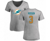 Football Women's Miami Dolphins #3 Josh Rosen Ash Name & Number Logo T-Shirt