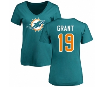 NFL Women's Nike Miami Dolphins #19 Jakeem Grant Aqua Green Name & Number Logo T-Shirt