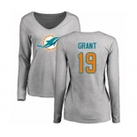 NFL Women's Nike Miami Dolphins #19 Jakeem Grant Ash Name & Number Logo Long Sleeve T-Shirt