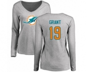 NFL Women's Nike Miami Dolphins #19 Jakeem Grant Ash Name & Number Logo Long Sleeve T-Shirt