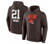 Men's Cleveland Browns #21 Denzel Ward Brown Team Wordmark Player Name & Number Pullover Hoodie