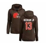 Football Women's Cleveland Browns #13 Odell Beckham Jr. Brown Name & Number Logo Pullover Hoodie