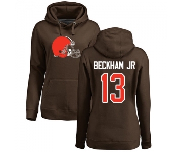 Football Women's Cleveland Browns #13 Odell Beckham Jr. Brown Name & Number Logo Pullover Hoodie