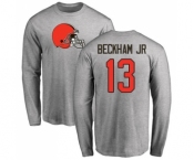 Football Cleveland Browns #13 Odell Beckham Jr. Ash Name & Number Logo Long Sleeve T-Shirt