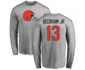 Football Cleveland Browns #13 Odell Beckham Jr. Ash Name & Number Logo Long Sleeve T-Shirt