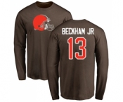 Football Cleveland Browns #13 Odell Beckham Jr. Brown Name & Number Logo Long Sleeve T-Shirt