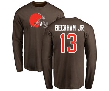 Football Cleveland Browns #13 Odell Beckham Jr. Brown Name & Number Logo Long Sleeve T-Shirt