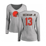 Football Women's Cleveland Browns #13 Odell Beckham Jr. Ash Name & Number Logo Long Sleeve T-Shirt