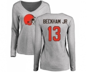 Football Women's Cleveland Browns #13 Odell Beckham Jr. Ash Name & Number Logo Long Sleeve T-Shirt