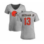 Football Women's Cleveland Browns #13 Odell Beckham Jr. Ash Name & Number Logo T-Shirt