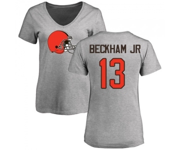 Football Women's Cleveland Browns #13 Odell Beckham Jr. Ash Name & Number Logo T-Shirt