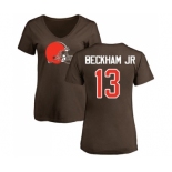 Football Women's Cleveland Browns #13 Odell Beckham Jr. Brown Name & Number Logo T-Shirt