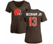 Football Women's Cleveland Browns #13 Odell Beckham Jr. Brown Name & Number Logo T-Shirt