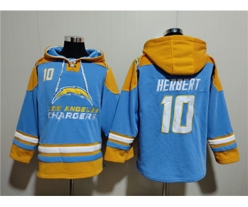 Men's Los Angeles Chargers #10 Justin Herbert Blue Ageless Must-Have Lace-Up Pullover Hoodie