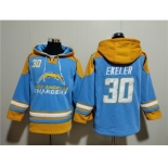 Men's Los Angeles Chargers #30 Austin Ekeler Blue Ageless Must-Have Lace-Up Pullover Hoodie