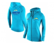 Women Nike San Diego Chargers Full-Zip Performance Hoodie Light Blue