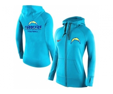 Women Nike San Diego Chargers Full-Zip Performance Hoodie Light Blue