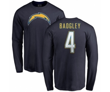 NFL Nike Los Angeles Chargers #4 Michael Badgley Navy Blue Name & Number Logo Long Sleeve T-Shirt