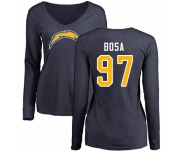 Football Women's Los Angeles Chargers #97 Joey Bosa Navy Blue Name & Number Logo Long Sleeve T-Shirt