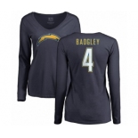 NFL Women's Nike Los Angeles Chargers #4 Michael Badgley Navy Blue Name & Number Logo Long Sleeve T-Shirt