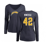 NFL Women's Nike Los Angeles Chargers #42 Uchenna Nwosu Navy Blue Name & Number Logo Long Sleeve T-Shirt