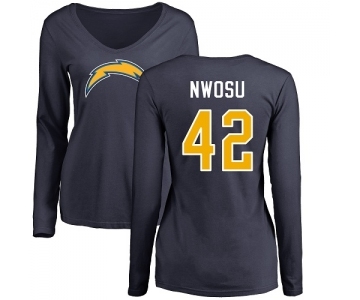 NFL Women's Nike Los Angeles Chargers #42 Uchenna Nwosu Navy Blue Name & Number Logo Long Sleeve T-Shirt