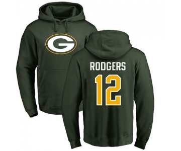 Football Green Bay Packers #12 Aaron Rodgers Green Name & Number Logo Pullover Hoodie