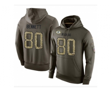 Men Green Bay Packers #80 Martellus Bennett Stitched Green Olive Salute To Service KO Performance Hoodie