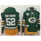 Nike Green Bay Packers #52 Clay Matthews Green Gold Name & Number Pullover NFL Hoodie