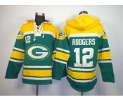 nike nfl jerseys green bay packers #12 aaron rodgers green-yellow[pullover hooded sweatshirt]