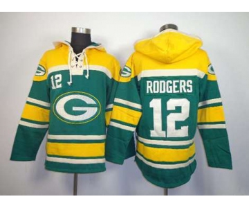 nike nfl jerseys green bay packers #12 aaron rodgers green-yellow[pullover hooded sweatshirt]