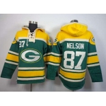 nike nfl jerseys green bay packers #87 jordy nelson green-yellow[pullover hooded sweatshirt]