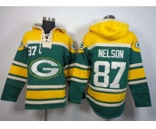 nike nfl jerseys green bay packers #87 jordy nelson green-yellow[pullover hooded sweatshirt]