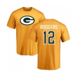 Football Green Bay Packers #12 Aaron Rodgers Gold Name & Number Logo T-Shirt